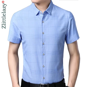 

2019 brand casual plaid luxury plus size short sleeve slim fit men shirt summer social dress shirts mens fashions jersey 41609