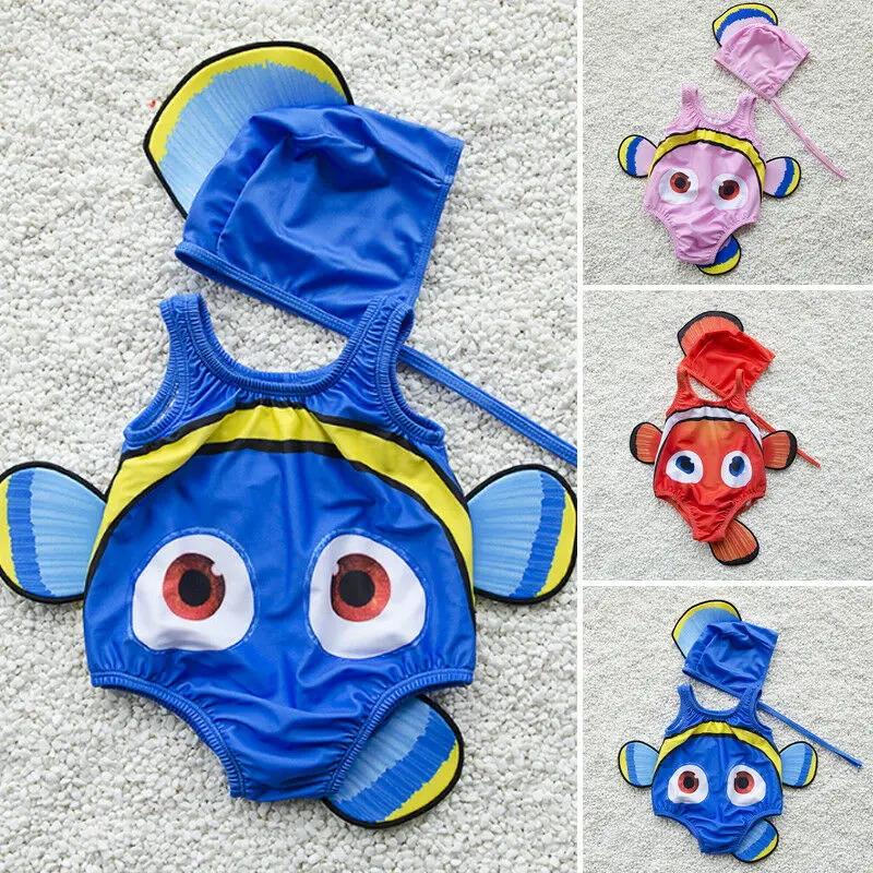 2 PCS Kids Baby Girl Swimsuit Set Badpak Goudvis Badmode Swimmable Kostuum + Zwemmen Hoed
