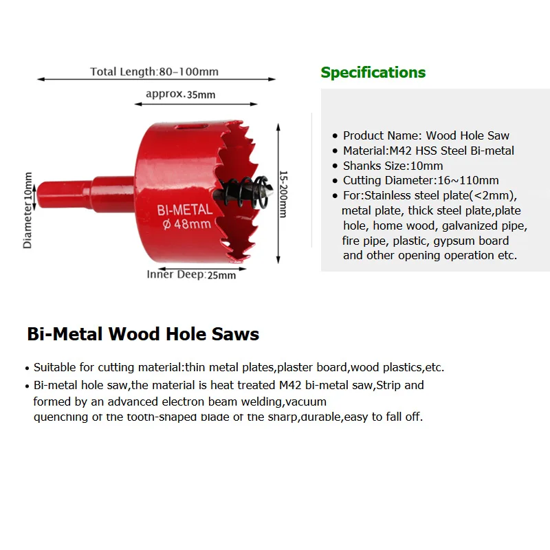 GOGOPANDA Free shipping 16-200mm Bi-Metal Wood Hole Saws Bit for Woodworking DIY Wood Cutter Drill Bit