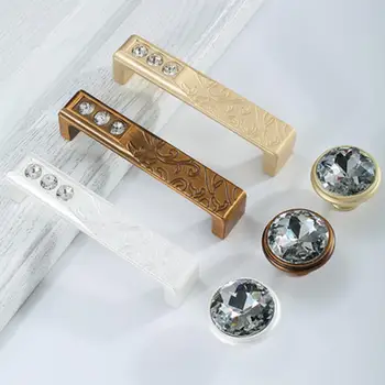 

Wardrobe door handle Modern minimalist cabinet drawer handle European long hardware small handle crystal diamond