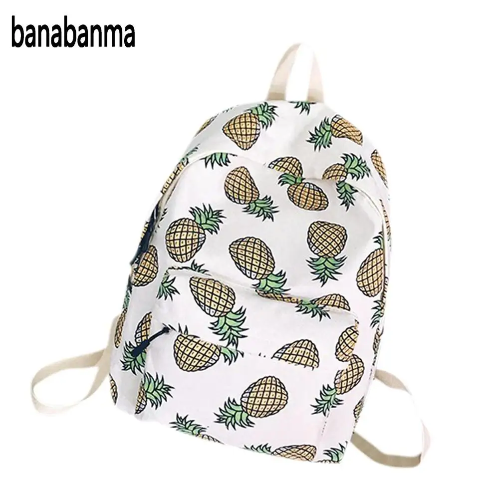 banabanma Student Canvas Backpack with Fruit Pattern Pineapple/Watermelon/Banana Printing
