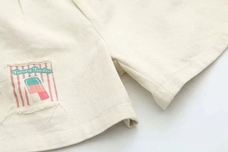 Япония небольшой свежий колледж Стиль Свободные простой мороженое печати Тонкий шорты женщина
