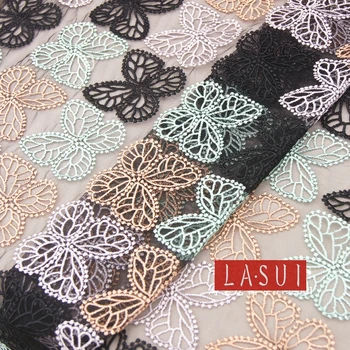 

LASUI New product comely Color butterfly Black mesh Soft Skin care yarn dyed embroidery lace fabric cloth Very neat not wrinkled