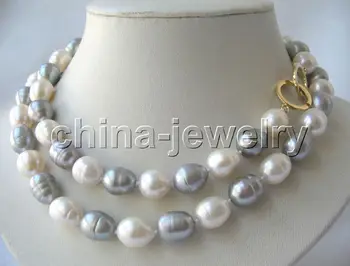 

P3249 - 32" 9-10mm natural white gray baroque freshwater pearl necklace