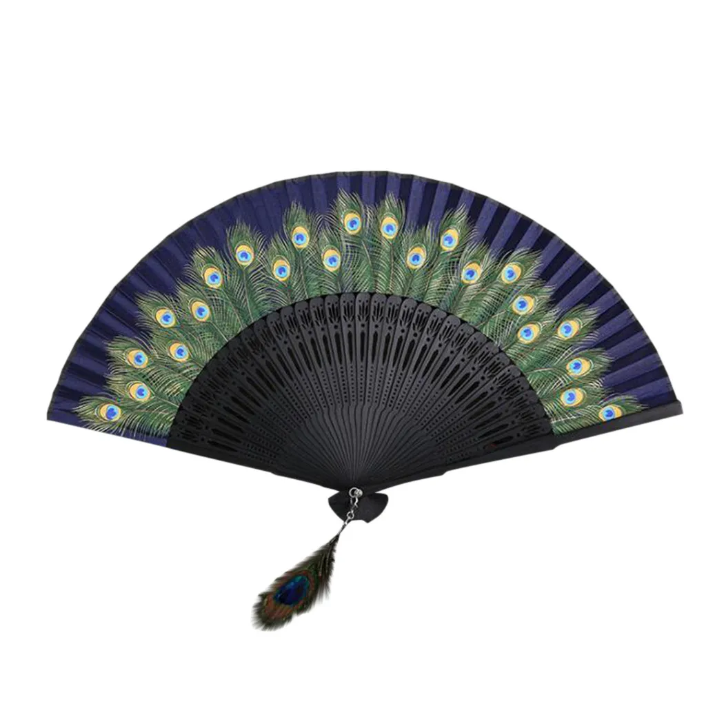 

Flower Fans Vintage Chinese Style Peacock feather Wedding Party hand fan Lace Silk Folding Hand Held Flower Fan abanico 2020 new