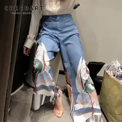 Cheerart японские широкие брюки женские Ukiyoe летние брюки с принтом свободные брюки палаццо одежда 2019