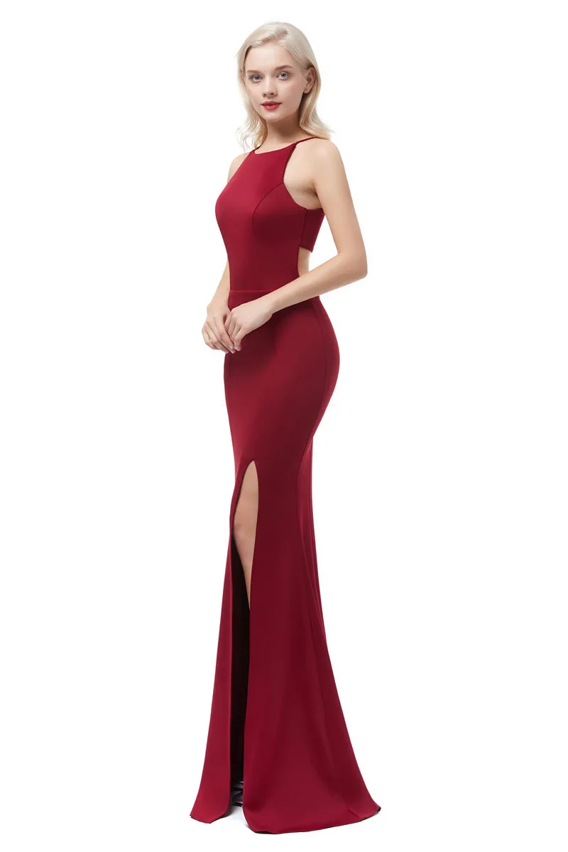 Бордовое сексуальное вечернее платье Платье русалка из эластичной ткани Длинные вечерние платья с разрезом Платье на выпускной