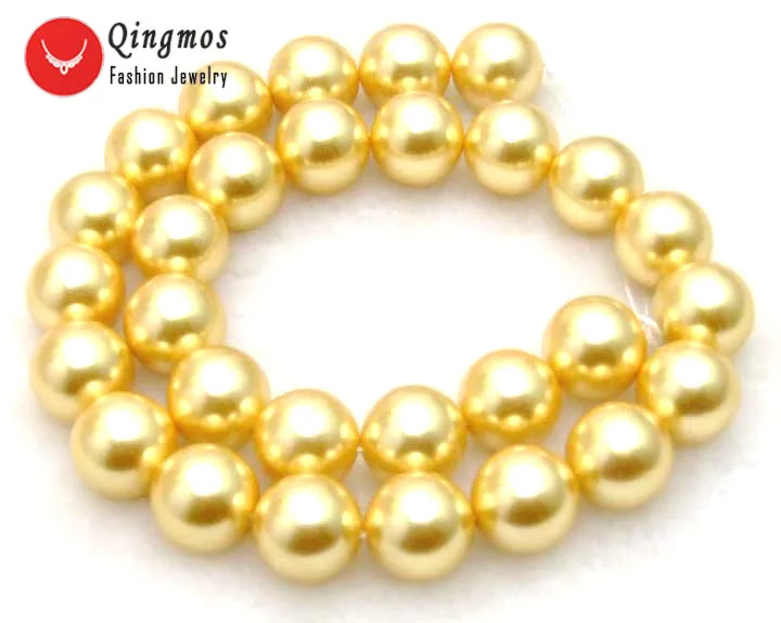 

Qingmos Gold Sea Shell Pearl Necklace for Women with 12MM Luster Round Sea Shell Pearl 17" Chokers Necklace Jewelry los251