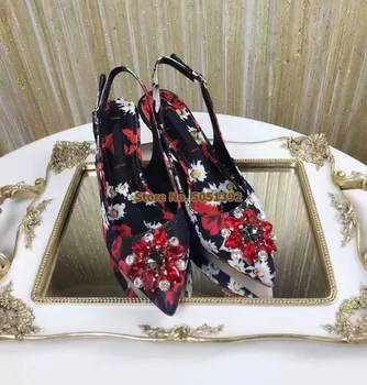 

Women High Heel Back Strap Sandals Flower Pumps Pointed Toe Crystal Glittering Sicily Rose Wedding Shinning Dress Shoes Jewelry
