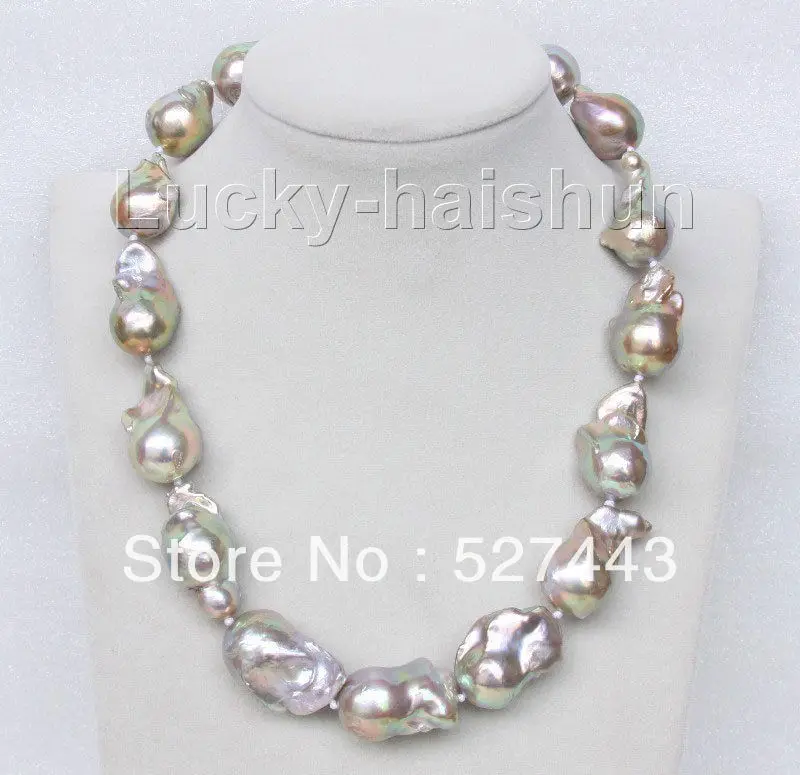 

Wholesale free shipping >>luster 18" 29mm peacock purple Reborn keshi pearls necklace dragon clasp j9488