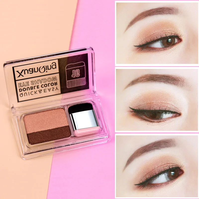 BearPaw Double Color Women's Fashion Eye Shadow Palette Highlighter Glitter Blush Contour Pallet with Brush eye shadow palette |