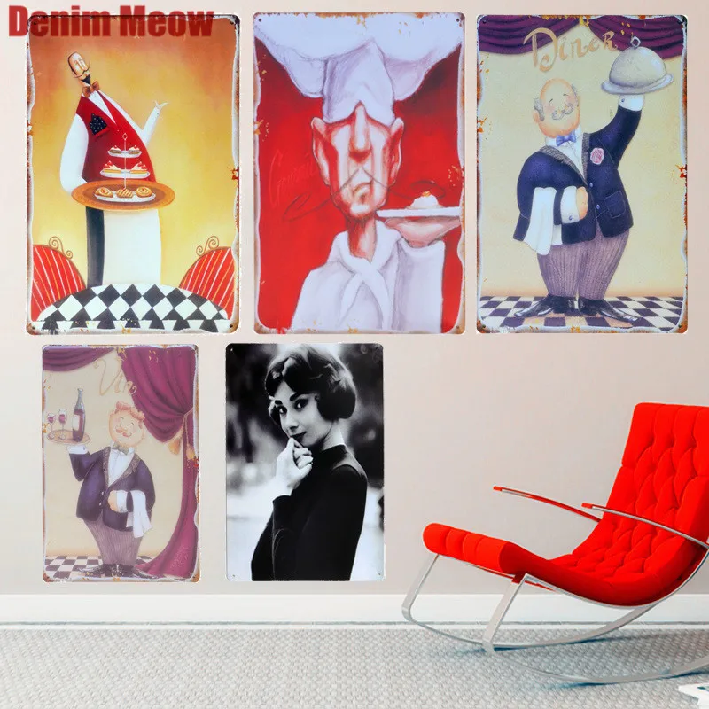 

Diner Plaque Vintage Metal Tin Signs Bar Pub Restaurant Decorative Plates Waiter Wall Stickers Chef Iron Poster Home Decor MN31