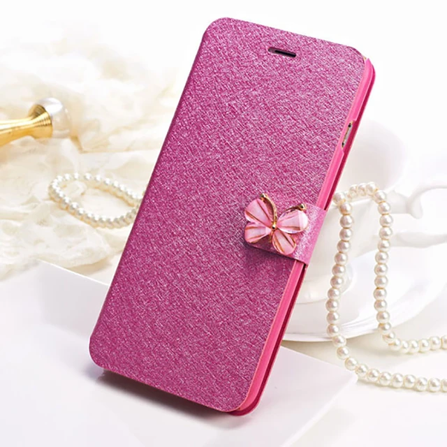 Luxury Crystal Diamond bow-knot Butterfly Leather Wallet Case For iPhone 8 7 6 6s Plus SE 5 5s SE Flip Phone Cases Slim Cover