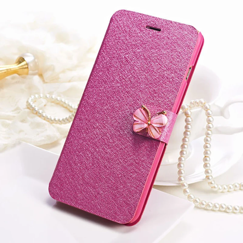 Tikitaka Crystal Diamond bow-knot Butterfly Leather Wallet Case For iPhone 8 7 6 6s Plus SE 5 5s SE Flip Phone Cases Slim Cover