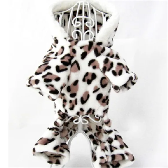Мягкий костюм для собак, щенков, кошек из мягкого флиса с леопардовым принтом, комбинезон, одежда с капюшоном, Комбинезоны - Цвет: LX0203
