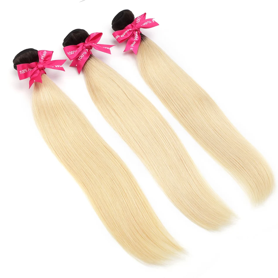 Luvin Ombre блондинка бразильский прямые волосы 100% Remy человеческие Weave Связки Цвет T
