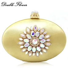 Двойной цветок Socialite Элегантный женский цветок с кристаллами, атласное вечернее клатч сумка свадебное платье Коктейльная металлическая сумочка и кошелек