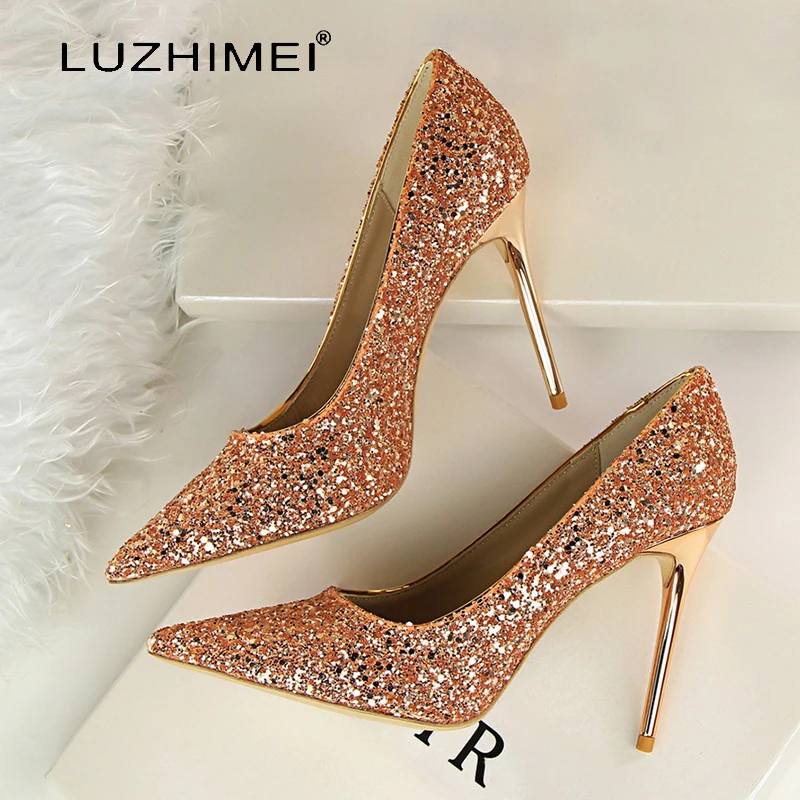 

2019 New Fashion Bling Sexy Evening Party Wedding Shinny Thin High Heel Shoes Women Sexy Luxury Shoes Women Pointed Toe Pumps