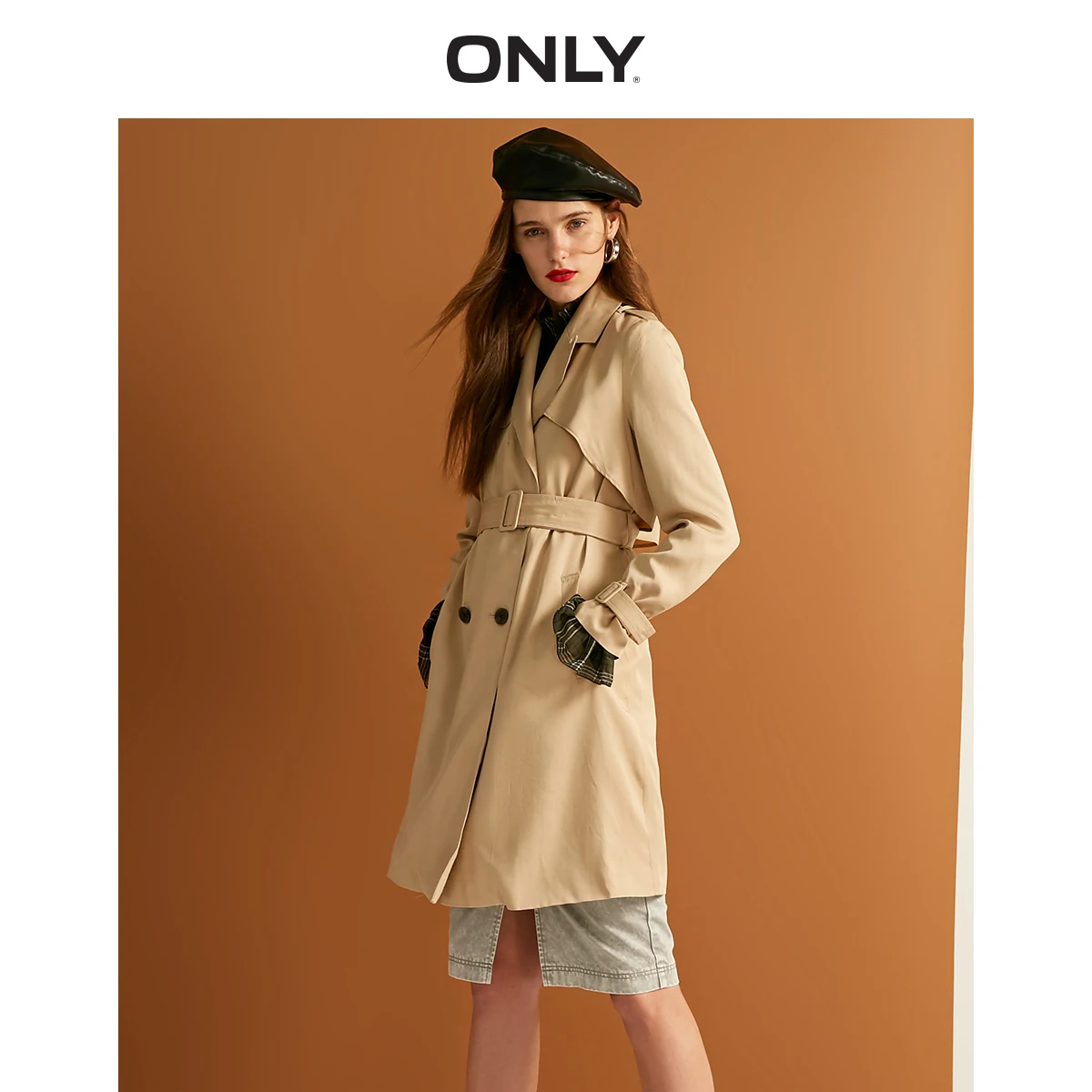 

ONLY Women's Detachable Waist Belt Slim Fit Long Wind Coat | 118336566