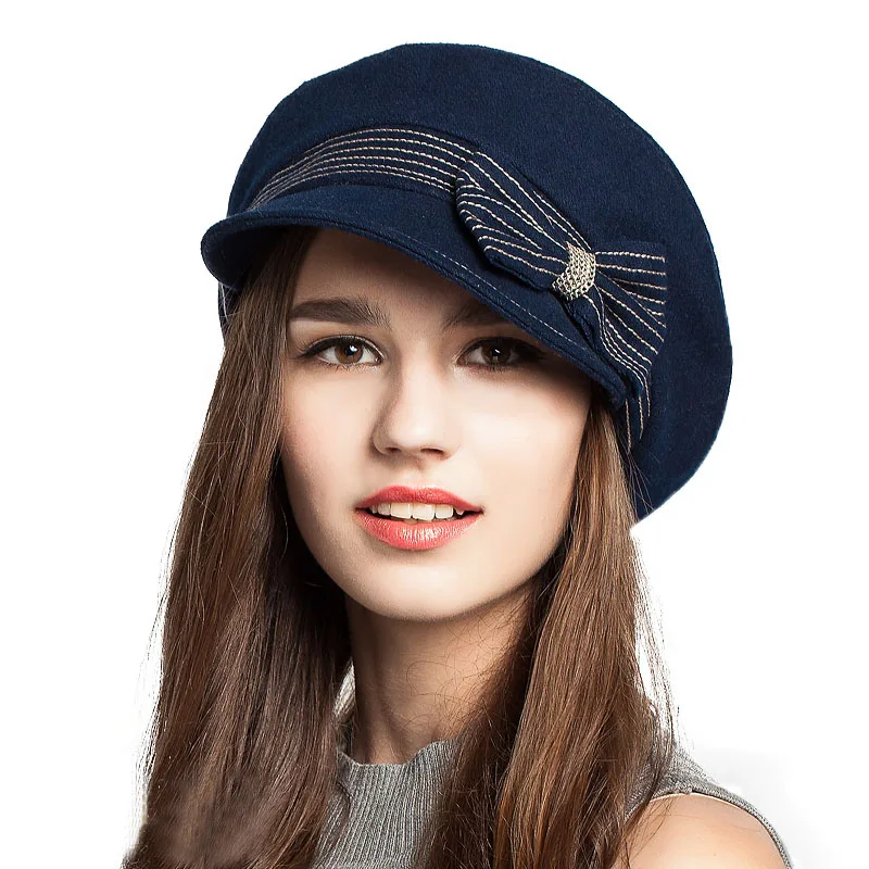 Женская кепка газетчика FS однотонная шерстяная фетровая шапка с бантом и