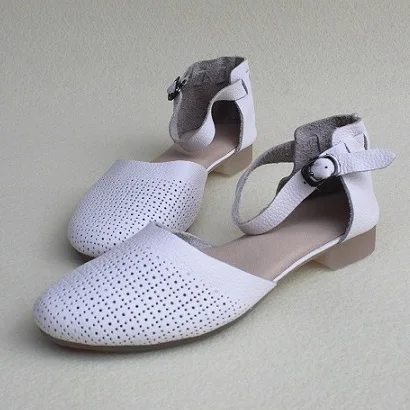 Careaymade/Новинка; Летние босоножки из воловьей кожи с художественным рисунком; обувь из воловьей кожи в стиле ретро; Повседневная Удобная женская обувь на плоской подошве - Цвет: White