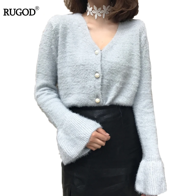 RUGOD New Autumn Mink Cashmere Cardigan Knitted Sweater