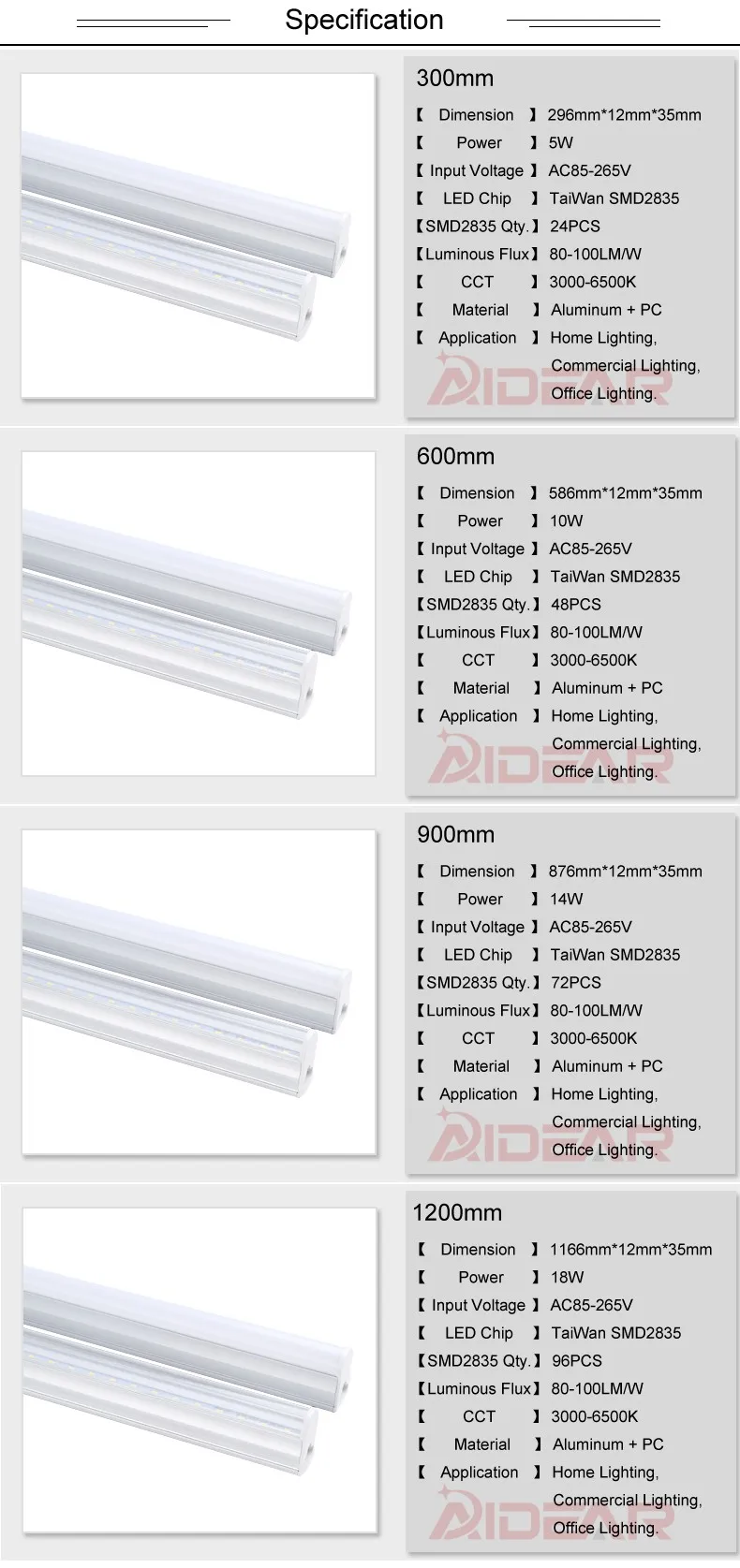 T5 светодиодный Light Tube 4 шт 9 W 0,6 m T5 48 SMD 2835 Светодиодный Light Tube AC85-260V