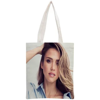 

Custom Jessica Alba Tote Bag Reusable Handbag Women Shoulder Foldable Canvas Shopping Bags Customize your image