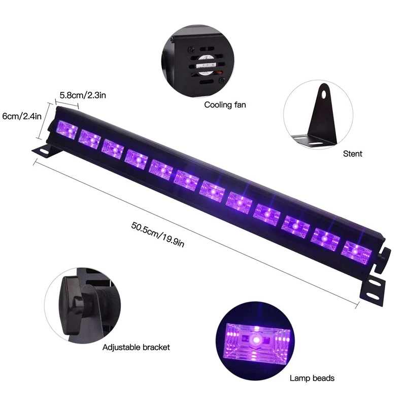 УФ светодиодная панель 12Ledx3W с черными лампочками в металлическом корпусе для свечения вечерние, Хэллоуин, рождественские и специальные