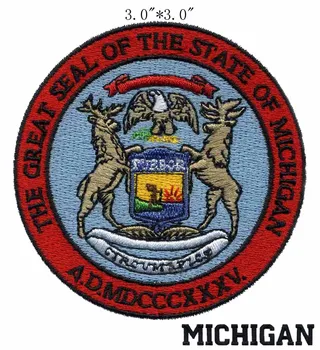 

Michigan State Seal 3"wide embroidery patch for eagle/flying/snap