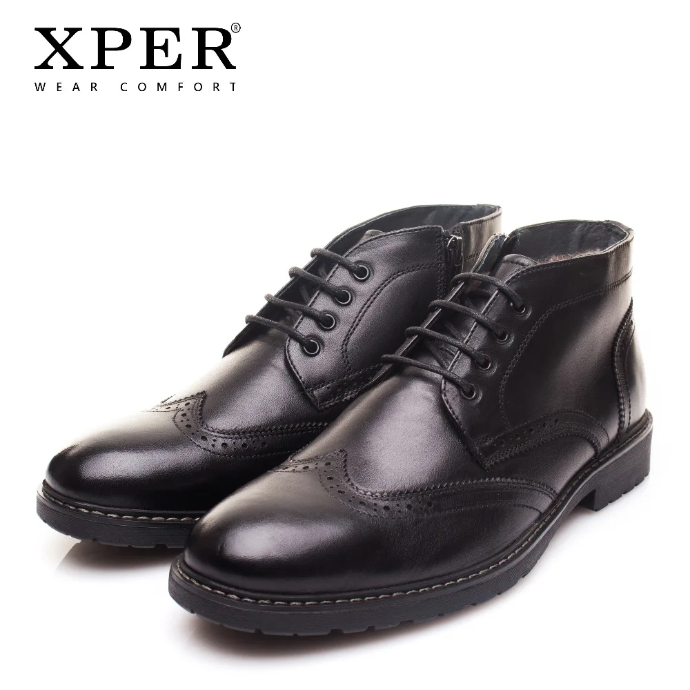 

XPER Brand New Genuine Leather Men Boots Fashion Cow Leather Men Shoes Solid Black Warm Plush Men Winter Shoes XYWD22761BL