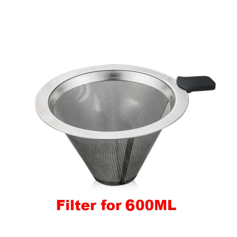 Filter for 600ML 300/600 мл стеклянный чайник для кофе с фильтром из нержавеющей стали для капельного заваривания горячего пивоварения кофейник бариста для заваривания кофе - Цвет: Filter for 600ML