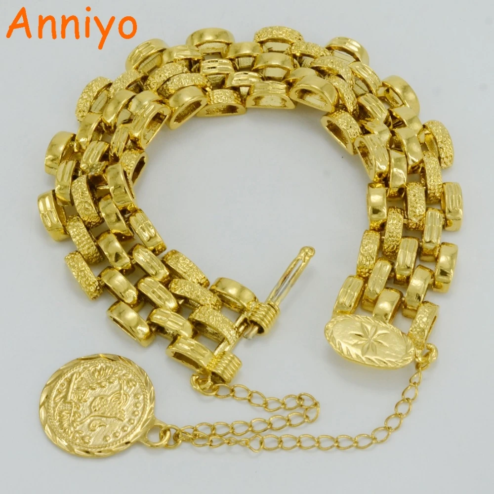 Anniyo Widt 2.5CM 20CM/Turkey Coin Thick Bracelet Men/Women Gold Color