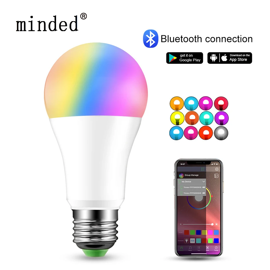 

RGB Bluetooth Smart LED Bulb E27/B22 15W APP Music Voice Control Smart Lighting Lamp Multiple Colors LED Light for Home