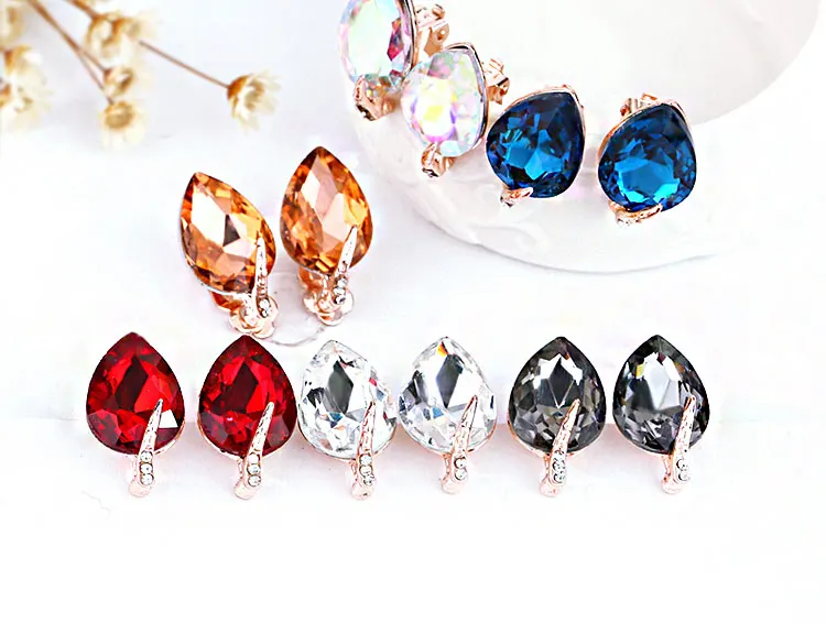 Для женщин камни в форме капли клип серьги без пирсинг ювелирный бренд стильный дизайн Мода 6 цветов циркония манжеты клип серьги