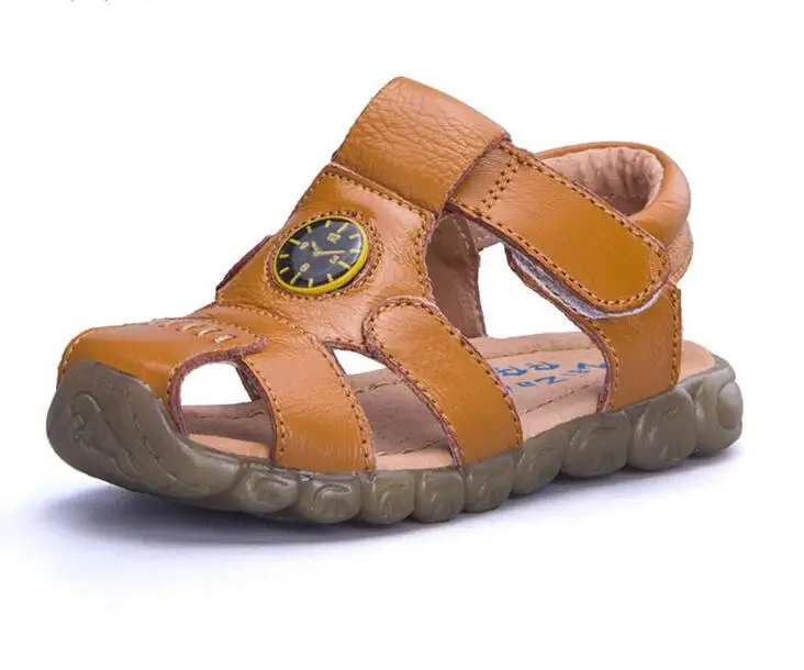 Новая повседневная обувь для мальчиков сандалии baotou детская пляжная обувь Корейская версия Натуральная кожаные сандалии для детей для больших и маленьких детей - Цвет: Цвет: желтый