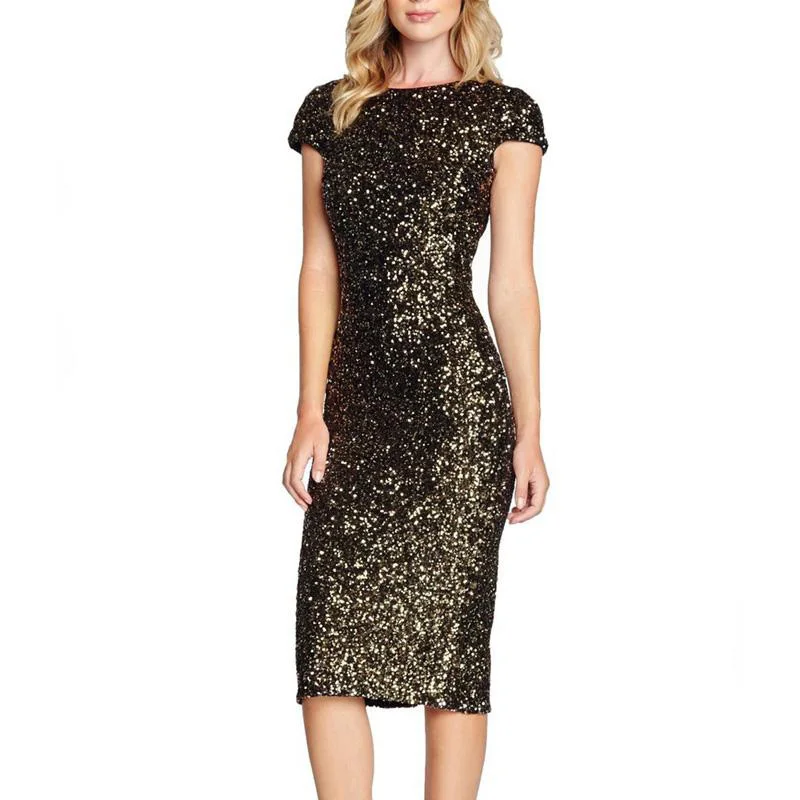 

Paillette Dress Women Sequins Short Sleeve Bodycon Slim Pencil Party Dresses Night Club Elegant Vestidos Mujer
