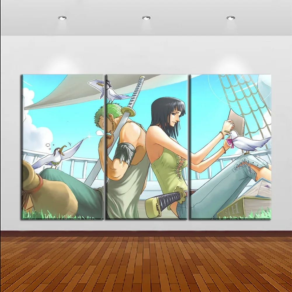 Canvas Printed Animation Picture Wall Art 3 Piece One Nico Robin And Zoro Roronoa Painting Modern Artwork Home Decorative | Дом и сад