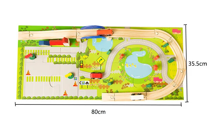 Детские железные дороги, деревянный блок, игрушки, креативный мультфильм, город, дорожное движение, сцена, строительные блоки, наборы с игрушечными машинами, обучающая игрушка, подарок