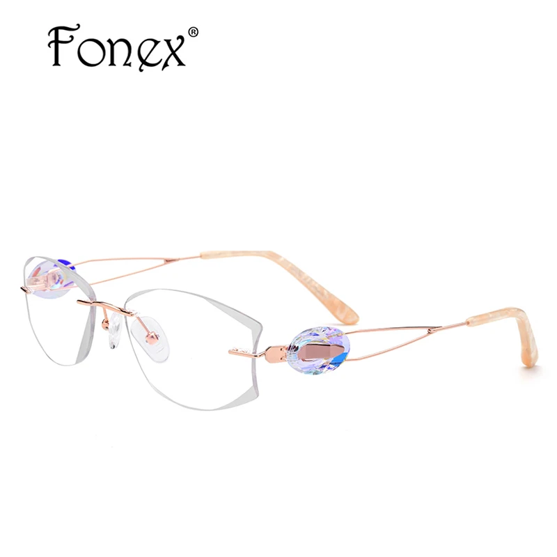 B титановая оправа для очков, женские ультралегкие роскошные высококачественные очки без оправы с алмазной отделкой по рецепту, 973 - Цвет оправы: 1