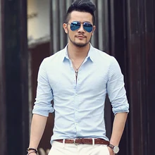 Повседневное Гавайские рубашки Для мужчин из хлопка и льна дизайнерский бренд Slim Fit Мужские рубашки с длинным рукавом БЕЛЫЕ РУБАШКИ для Для мужчин одежда весна S1098