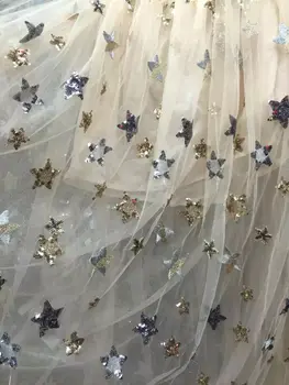 

fashionable tulle embroidery french net lace fabric Sat-10754 with beads for party dress