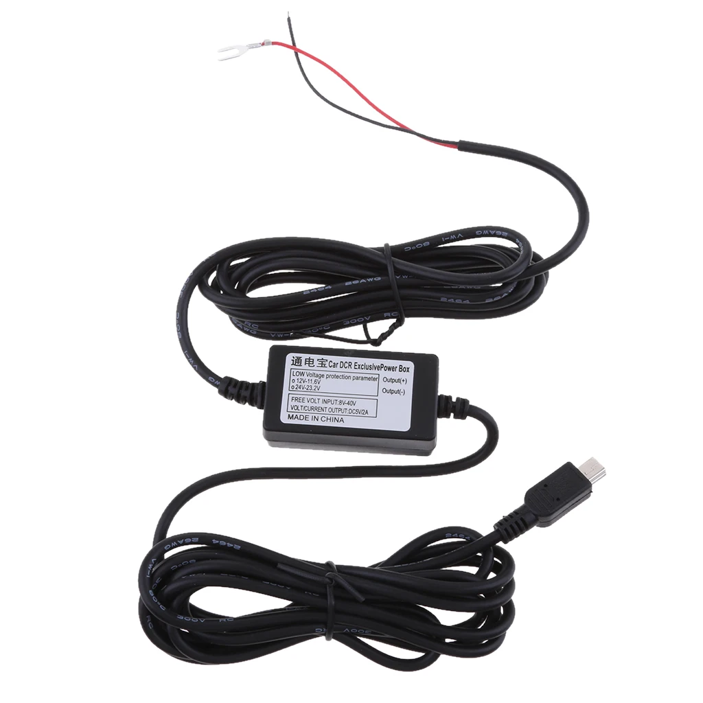 Car Dash Cam Hardwire Kits 12/24V To 5V 1.5A with Mini USB Stright Head Power Adapter Cable