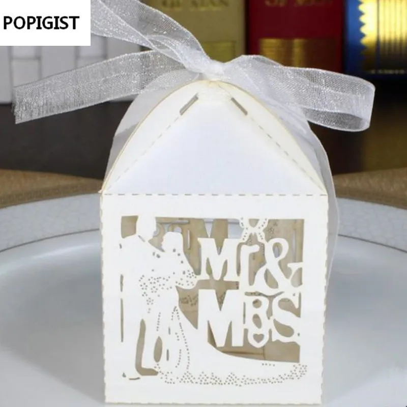 200 шт. коробка для свадебных сувениров с лазерной резкой MR &amp MRS в перламутровой