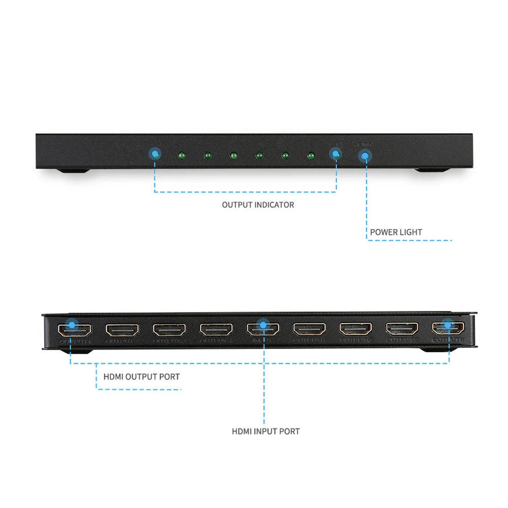 

KOQIT 8 Port HDMI Splitter TV Walls 4K*2k 1x8 HDMI Video Audio Splitter Amplifier Repeater 3D 1080p Source 1 In 8 Out Monitor
