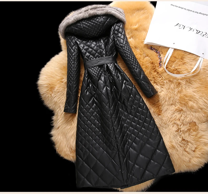 Зимнее женское пальто из натуральной кожи, Женская куртка из настоящей овчины, Черное длинное пальто из корейской норки с капюшоном, пальто размера плюс ZT316