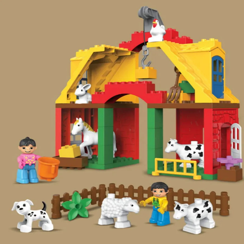 50-65 шт., строительные блоки большого размера, кирпичи, веселая семья, ферма, животные, парк развлечений, совместимые игрушки DuploINGlys для детей, подарки