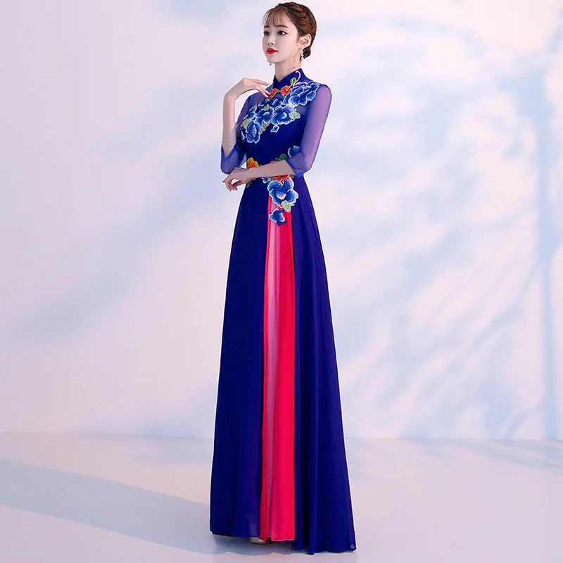 Короткое Кружевное платье с вышивкой в традиционном китайском стиле вечернее Ципао Платья для вечеринок свадебное платье с разрезами по