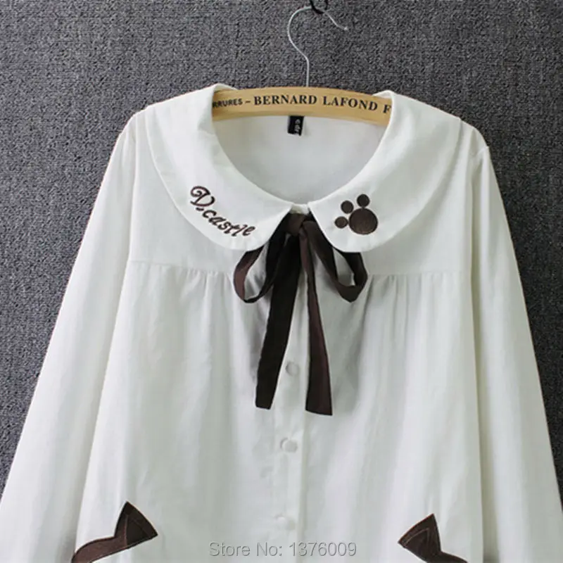 блузки женские белые Женская блузка с длинным рукавом Harajuku emroidery белый медведь