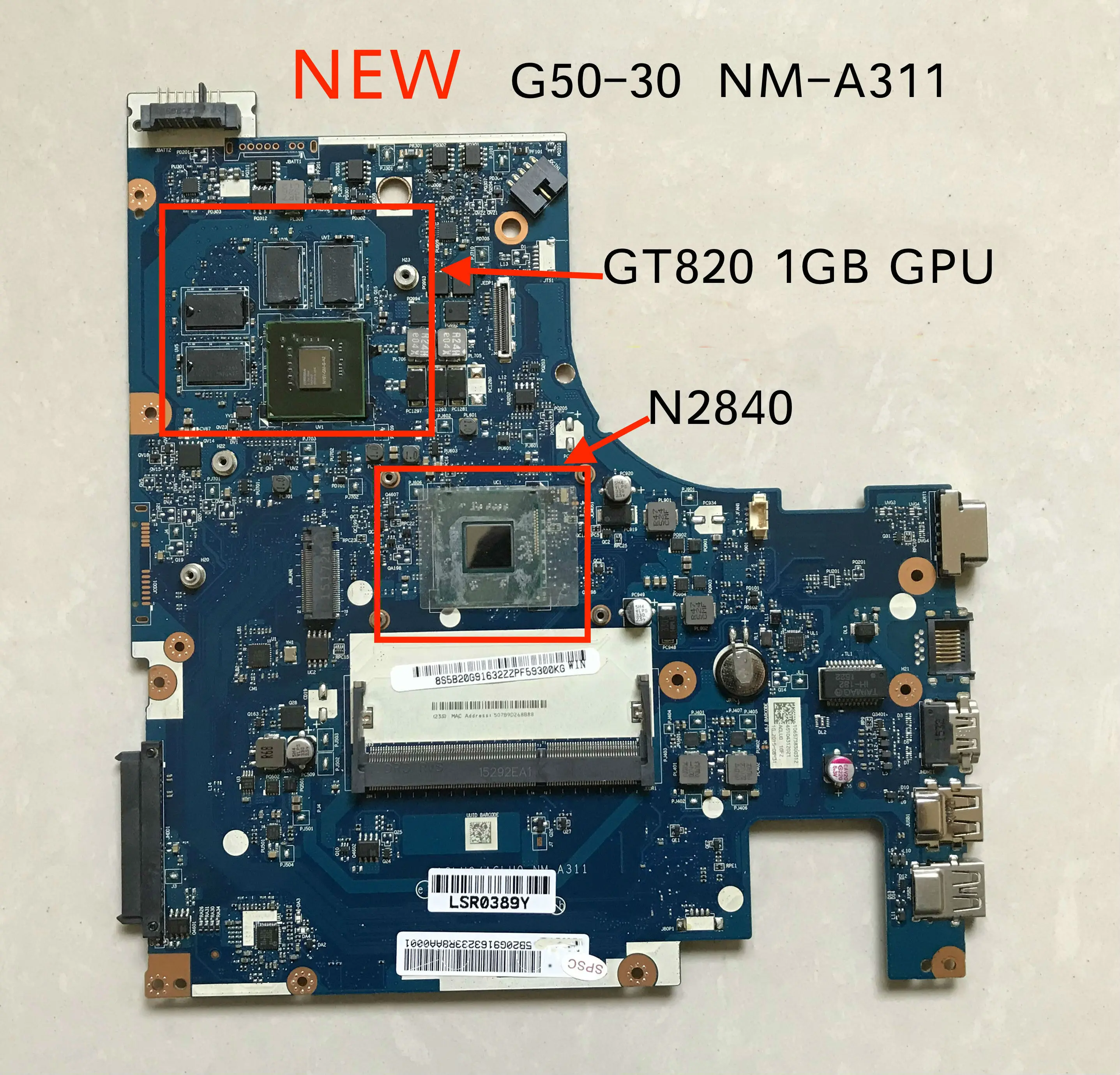 Протестированная новая материнская плата для ноутбука lenovo G50-30 ACLU9/ACLU0 NM-A311 материнская плата с процессором N2840 GT820 1 ГБ видеокарта